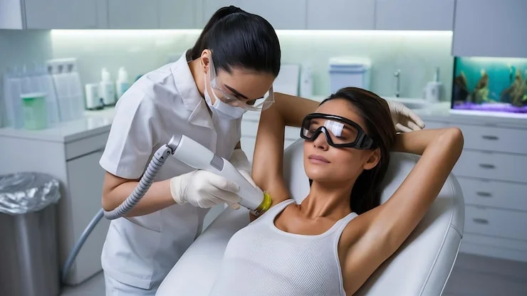 Laser hair removal procedure at Varadhi Hair N Glow Hair Transplant & Skin Laser Clinic, Vijayawada, Andhra Pradesh